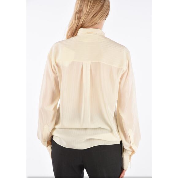 Chloe Ivory Silk Neck Tie Long Sleeve Collar Blouse Women's Size 34 Vanilla Ice - Picture 2 of 14